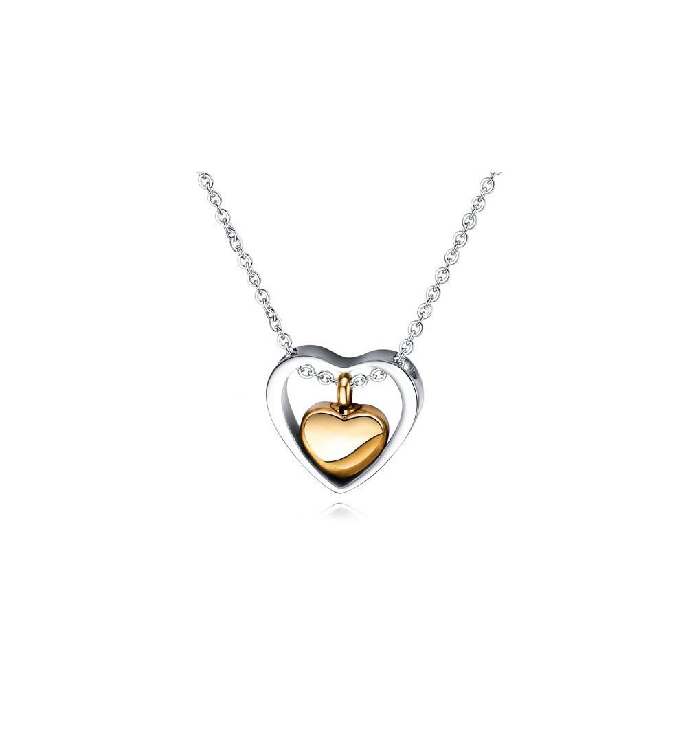 Dupla szív nemesacél kegyeleti medál nyakláncon, tölcsérrel - arany