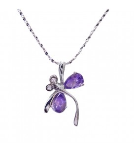Szitakötő ezüst medál nyakláncon, lila kristállyal