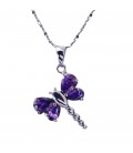 Ezüst szitakötő medál nyakláncon, lila kristályokkal