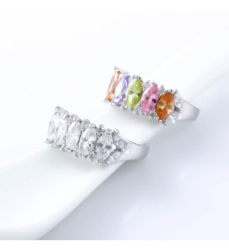 Színes cirkónia köves gyűrű, ródium bevonattal