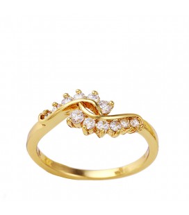 Hullámos gold filled gyűrű, fehér kristályokkal