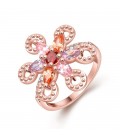 Színes cirkóniavirág, rozé aranyozott koktélgyűrű