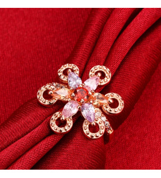 Színes cirkóniavirág, rozé aranyozott koktélgyűrű