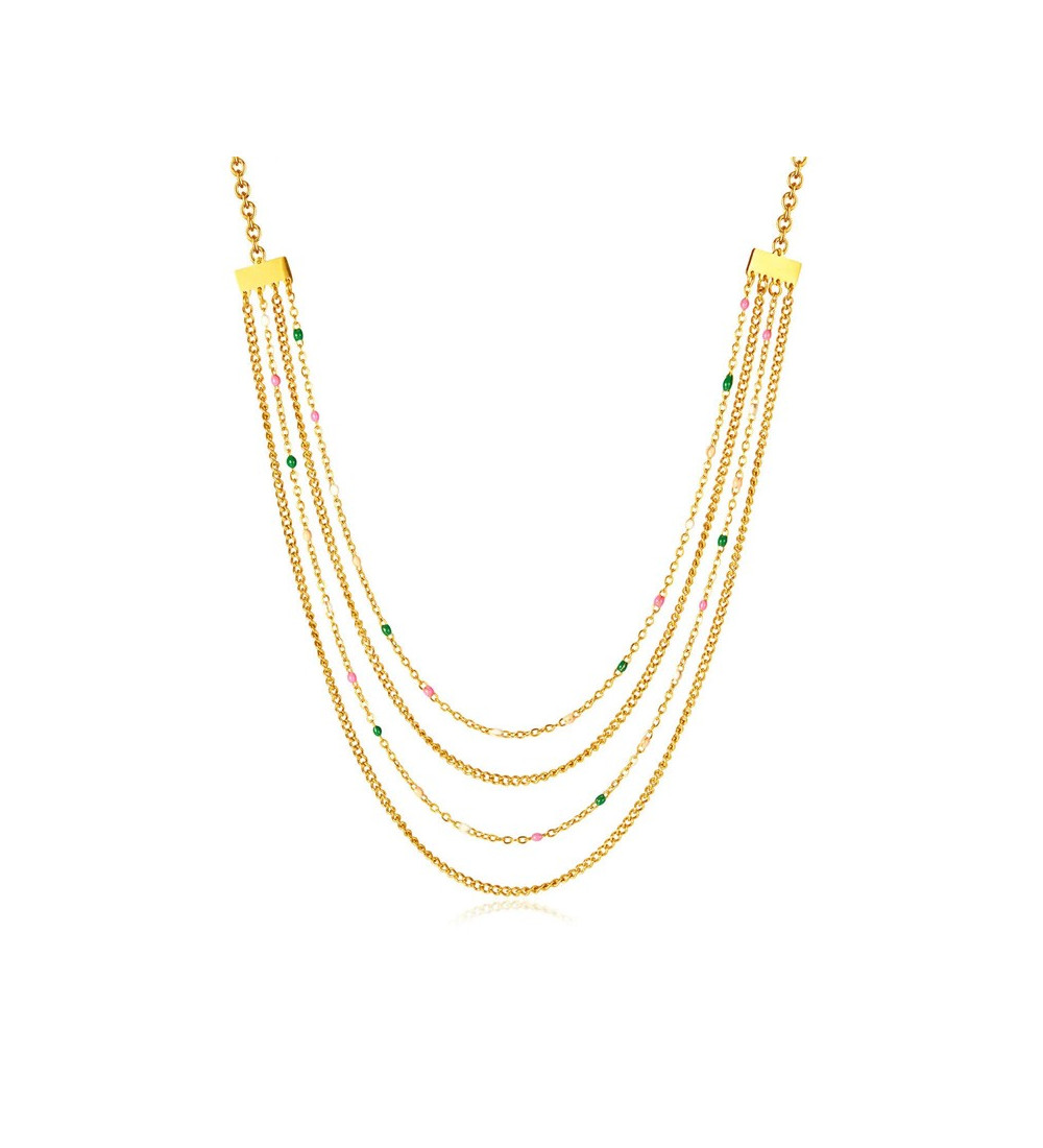 Réteges nemesacél nyaklánc színes díszekkel, 18k arany bevonattal Réteges nemesacél nyaklánc színes díszekkel, 18k arany bevonattal