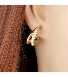 Dupla, kristályos nemesacél karika fülbevaló 18k arany bevonattal