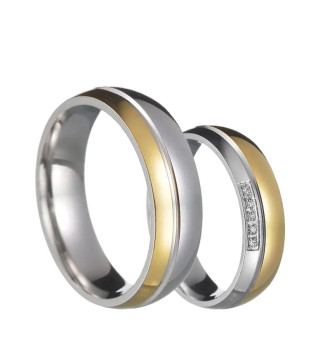 Kéttónusú, elegáns női nemesacél karikagyűrű cirkóniával