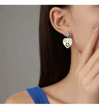 Szív és csillag nemesacél fülbevaló, arany bevonattal