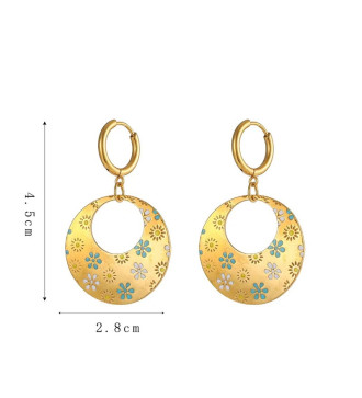 Kör és virágok nemesacél fülbevaló, arany bevonattal