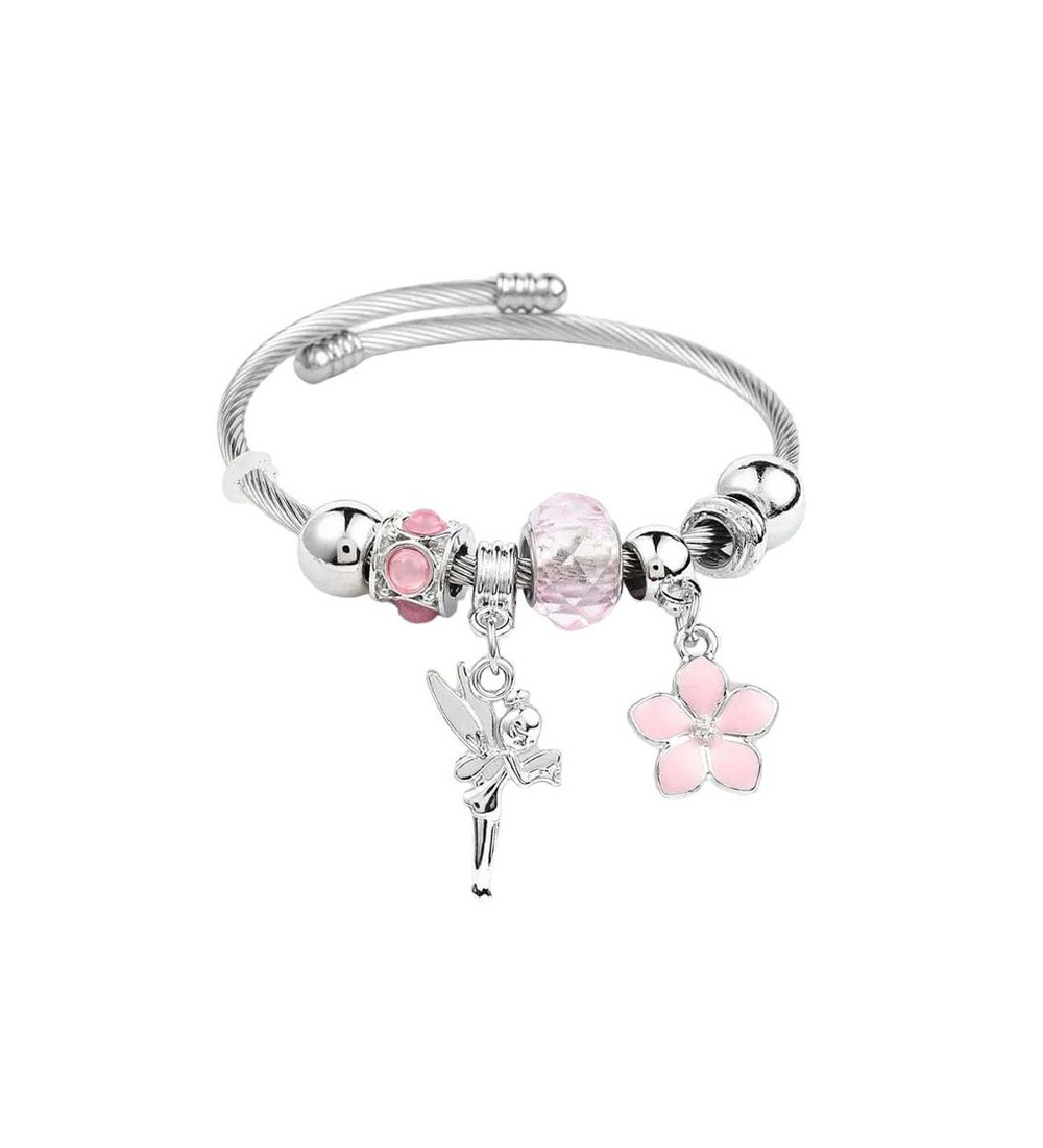 Pandora stílusú nemesacél karkötő, tündér charmmal - pink Pandora stílusú nemesacél karkötő, tündér charmmal - pink