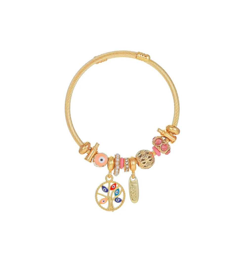 Gonosz szem, Pandora stílusú nemesacél karkötő - pink