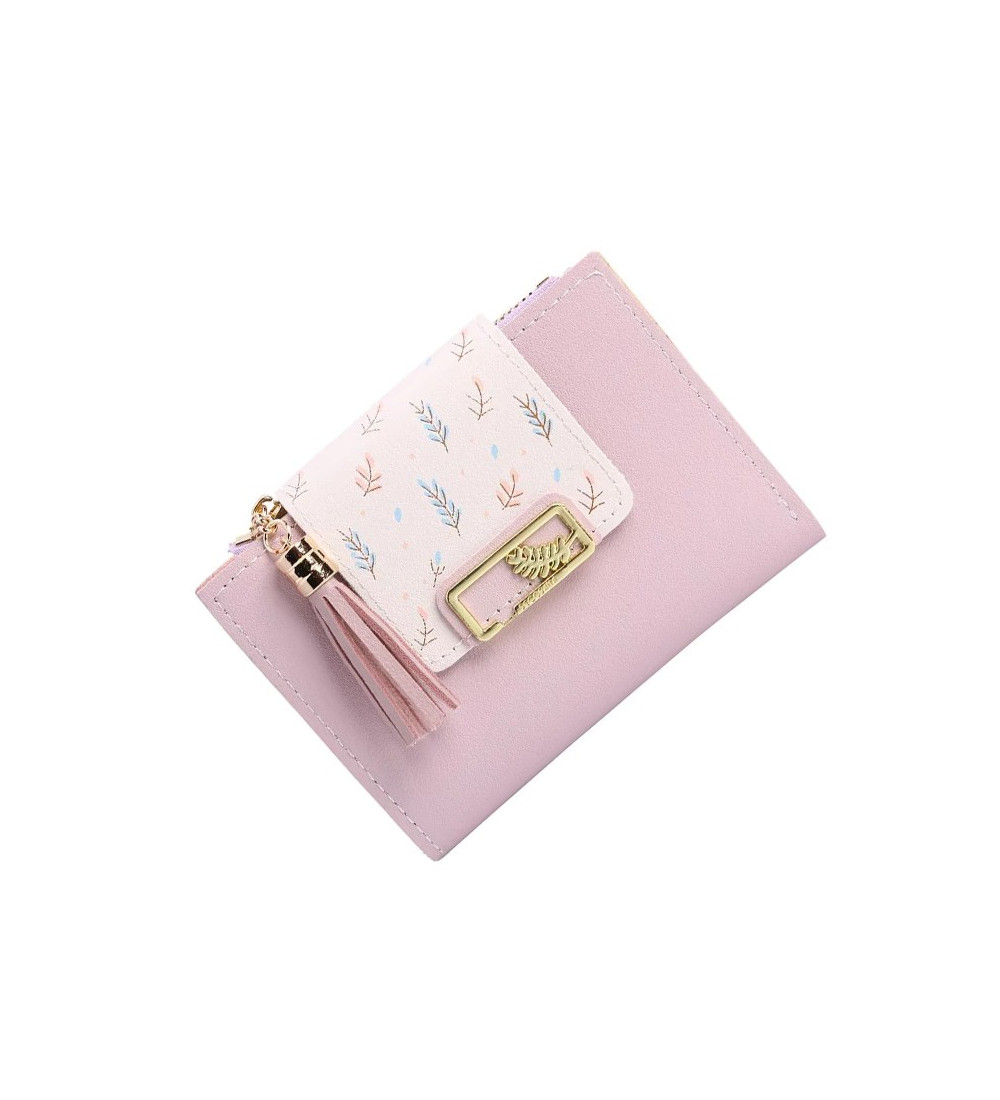 Ökobőr női pénztárca növény mintával, rózsaszín
