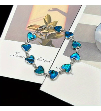 Szív díszes női karkötő, pávakagyló berakással