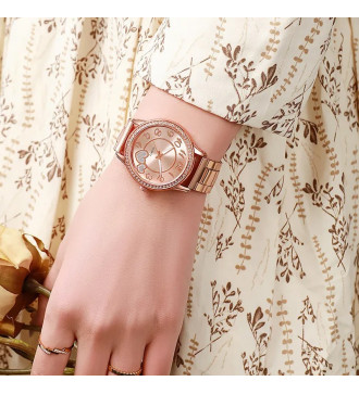 Női karóra dupla szív mintával - rozé arany