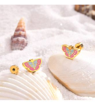 Színes pillangó, orvosi fém kislány fülbevaló, arany bevonattal