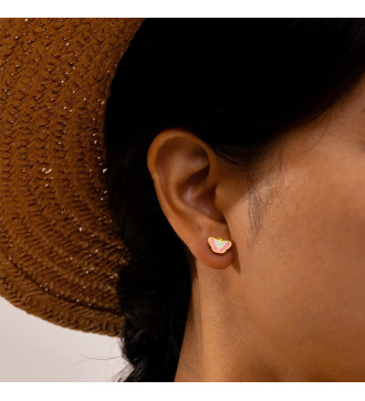 Színes pillangó, orvosi fém kislány fülbevaló, arany bevonattal