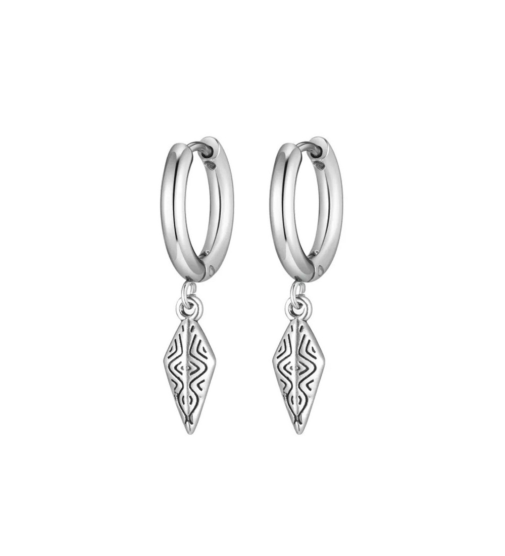 Nemesacél karika fülbevaló törzsi mintás dísszel