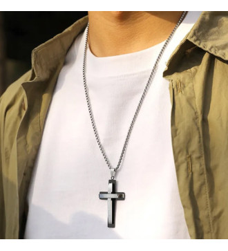 Dupla kereszt nemesacél férfi nyaklánc Dupla kereszt nemesacél férfi nyaklánc