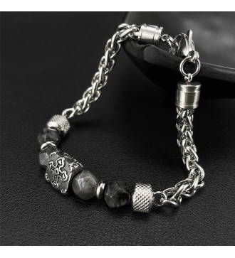 Nemesacél karkötő kereszt dísszel, ásványgyöngyökkel