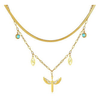 Dupla szíves nemesacél nyaklánc, csillogó szemcsékkel