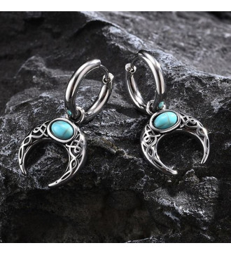 Türkiz köves, antik hatású félhold fülbevaló