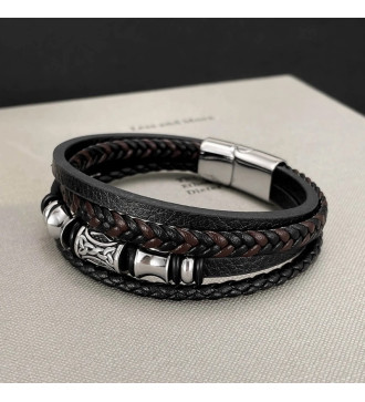 Többsoros öko-bőr férfi karkötő, mágneses-nemesacél kapoccsal