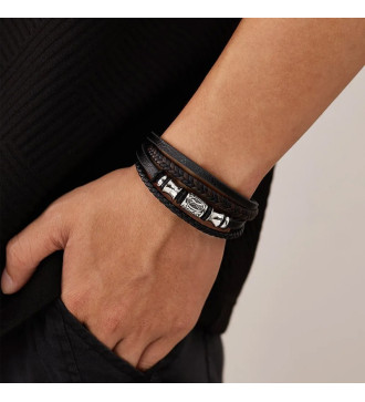 Többsoros öko-bőr férfi karkötő, mágneses-nemesacél kapoccsal