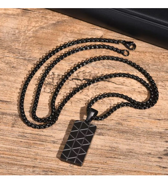 Téglalap nemesacél medál nyakláncon, geometrikus mintával