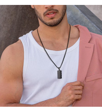 Téglalap nemesacél medál nyakláncon, geometrikus mintával