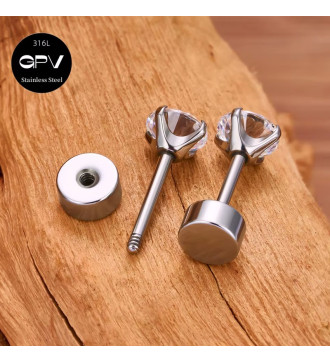 Kerek, menetes nemesacél fülbevaló zár 4x1 mm - 3 pár