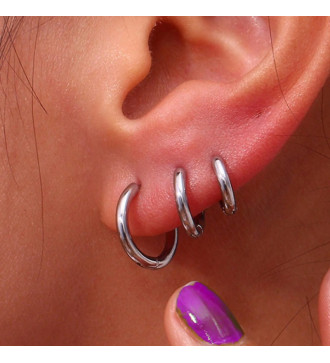 3 pár nemesacél karika fülbevaló, különböző méretekben