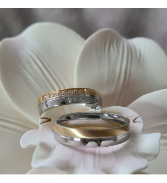 Prémium kéttónusú női nemesacél karikagyűrű, cirkónia kövekkel