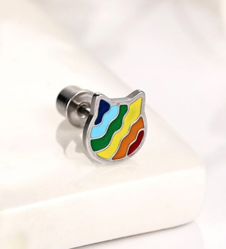 Tarka cica nemesacél gyerek fülbevaló, csavaros véggel