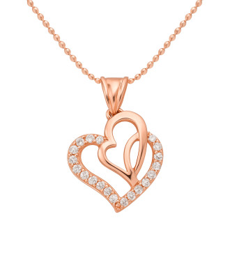 Dupla szív ezüst medál nyakláncon, rozé arany bevonattal