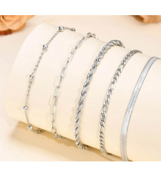 5 részes nemesacél karkötő szett - ezüst