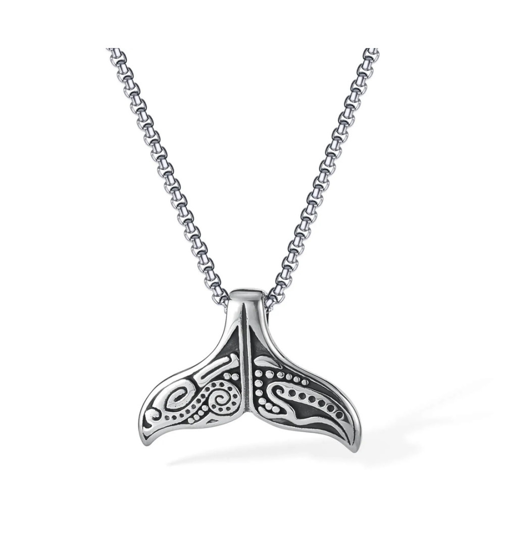 Bálna uszony, nemesacél nyaklánc, törzsi mintával