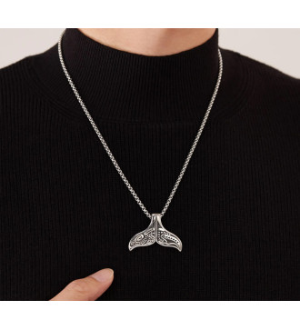 Bálna uszony, nemesacél nyaklánc, törzsi mintával