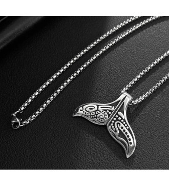 Bálna uszony, nemesacél nyaklánc, törzsi mintával