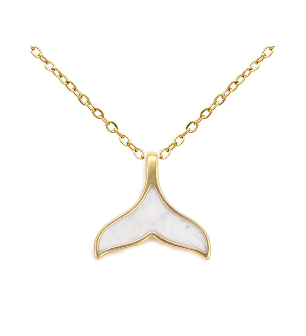 Bálna uszony nemesacél medál nyakláncon - gyöngyház