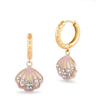 Shelly nemesacél karika fülbevaló, pink kagyló dísszel