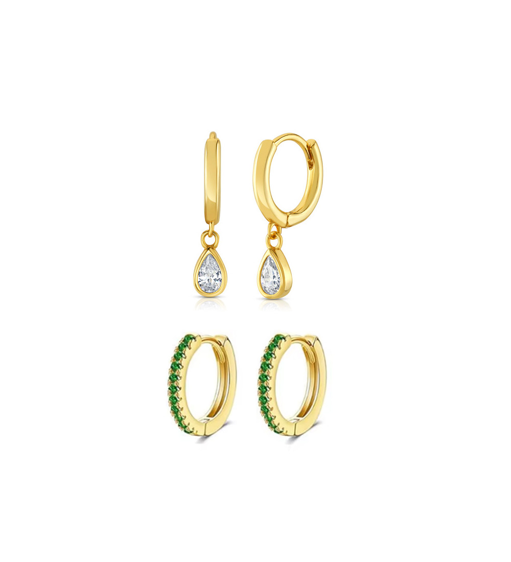 Zöld kristályos karika fülbevaló szett - arany