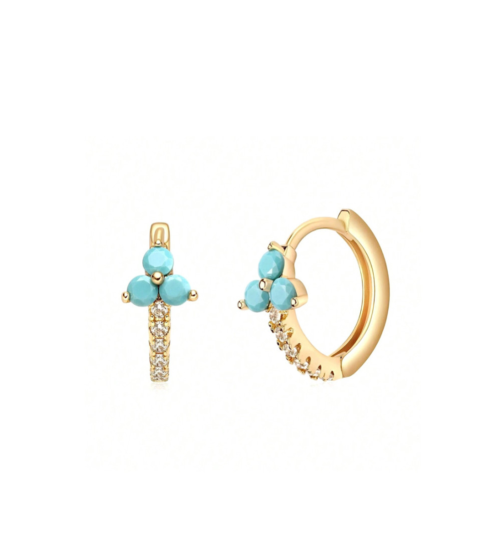 Türkiz virágos karika fülbevaló