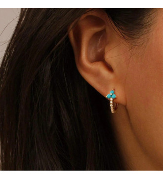 Türkiz virágos karika fülbevaló