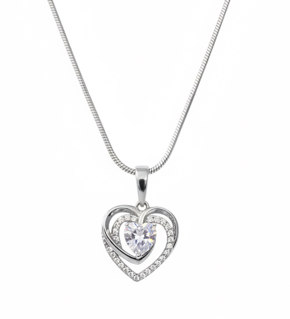 Kristályos szív nemesacél nyaklánc