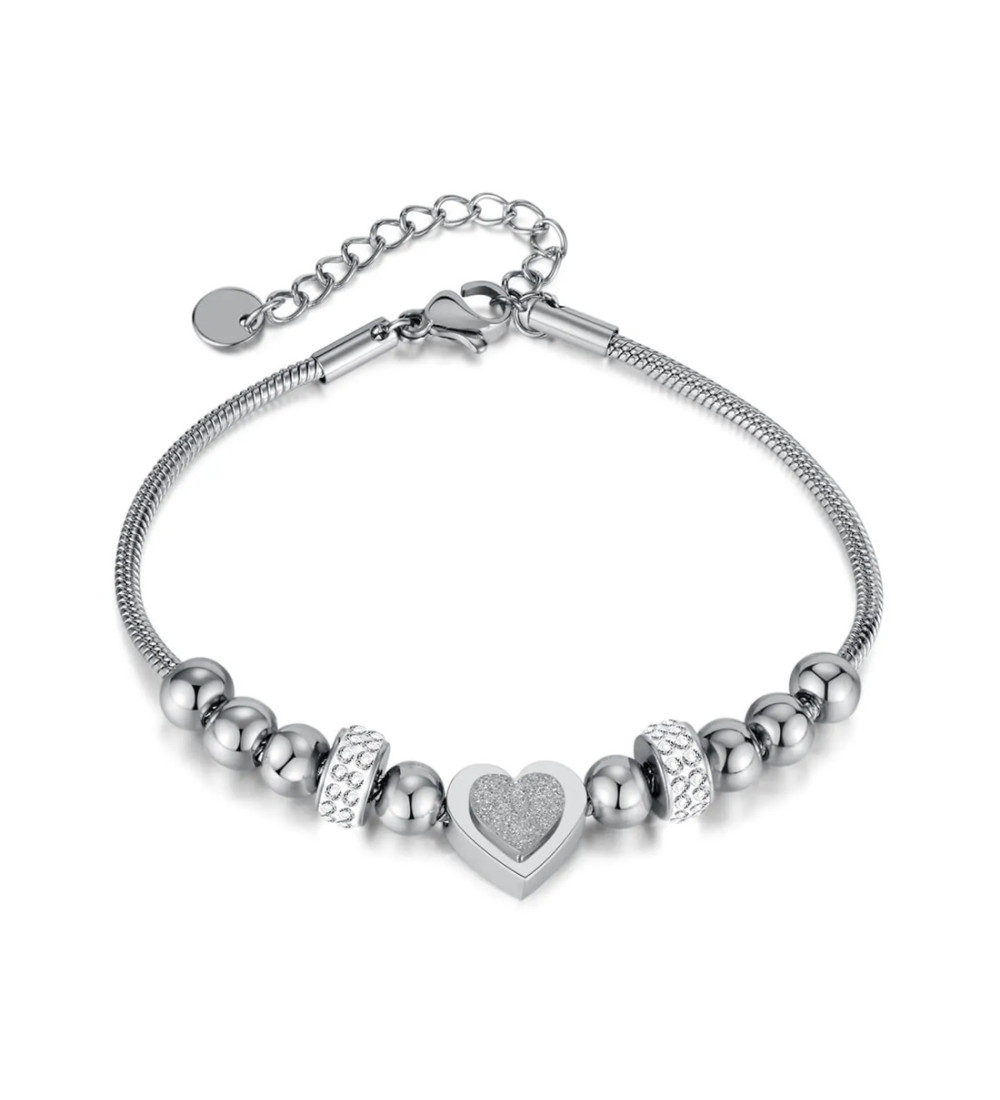 Dupla szív charmos, kristályos nemesacél karkötő