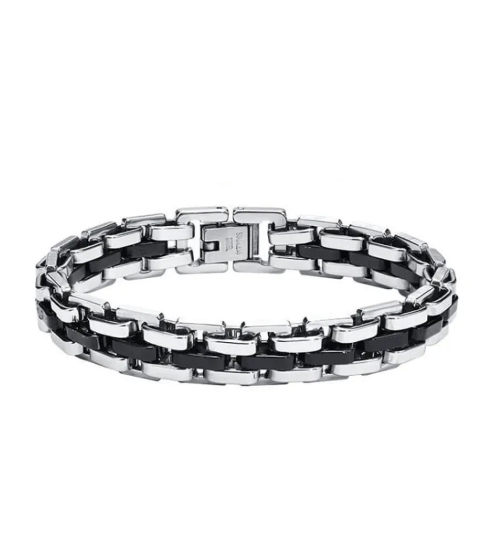 Nemesacél, fekete sávos férfi karkötő