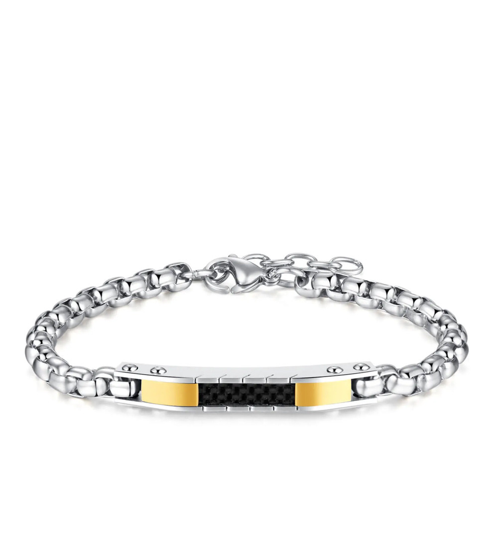 Modern stílusú, többtónusú nemesacél férfi karkötő