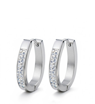 Ovális orvosi fém fülbevaló, fehér kristályokkal