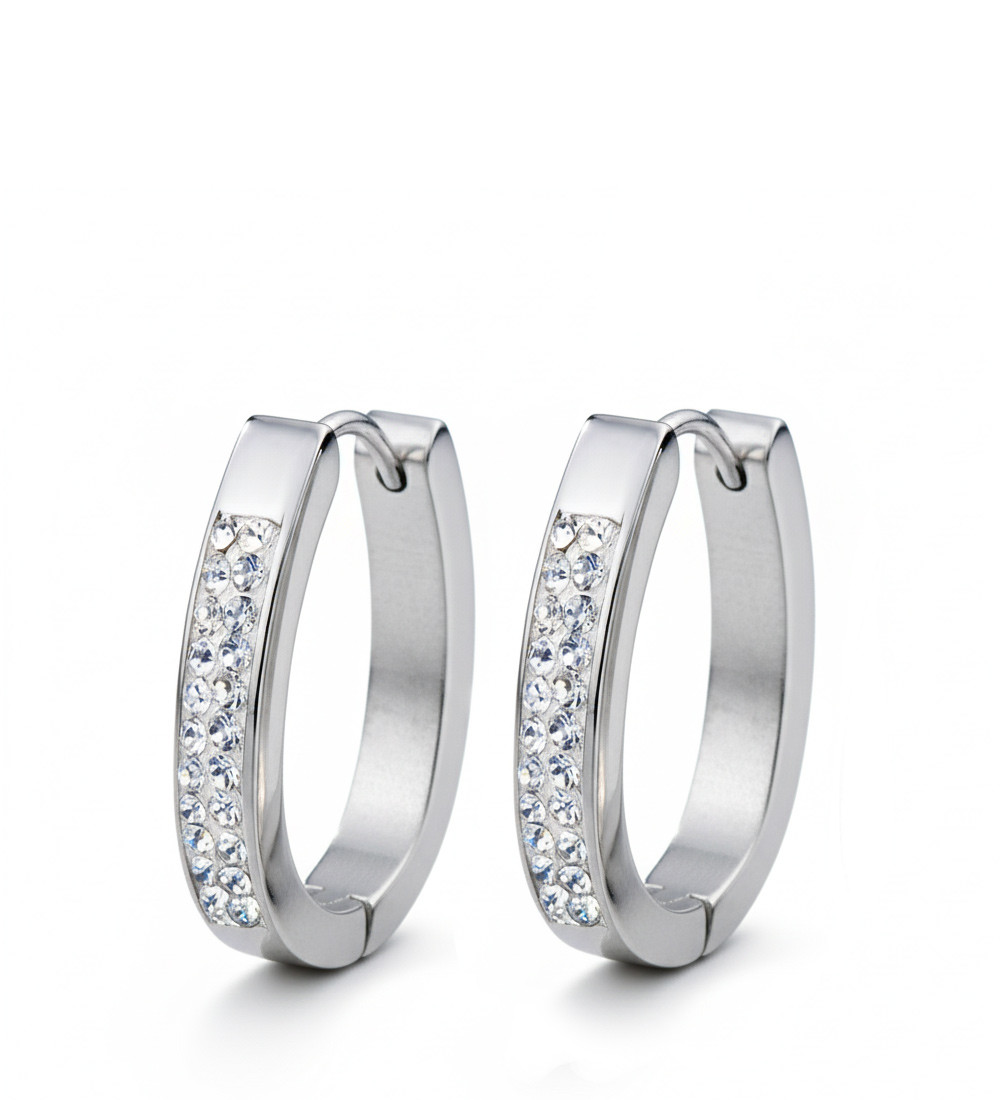 Ovális orvosi fém fülbevaló, fehér kristályokkal