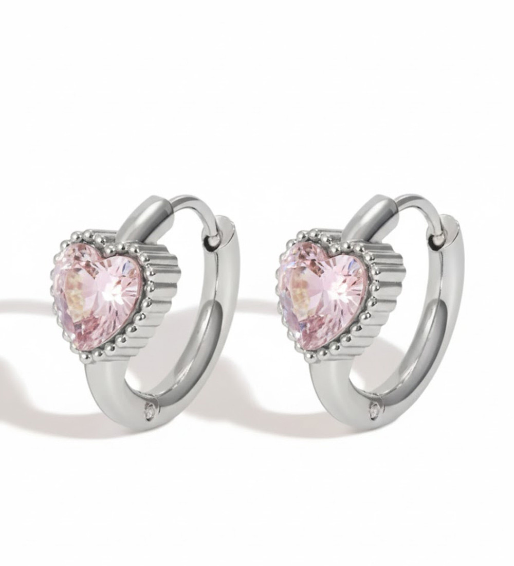 Valentina nemesacél szív díszes fülbevaló - rózsaszín