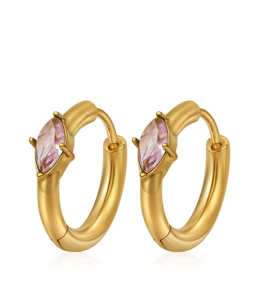 Rosa, rózsaszín kristályos orvosi fém fülbevaló - arany